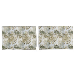 Housse D'oreillers Gold Green Tropical Feuille Sage