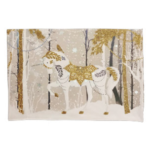 Housse D'oreillers Gold Magique Forêt de neige Unicorn Nature