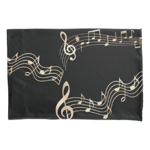 Housse D'oreillers Gold Music Notes sur Black Medium