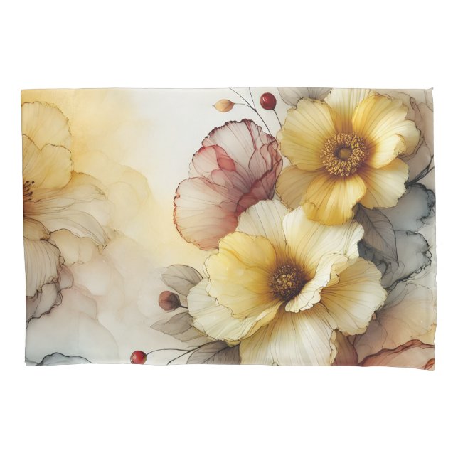 Housse D'oreillers "Golden Bloom Elegance : Abstrait Floral Serenity" (devant-gauche)