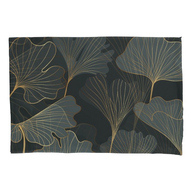 Housse D'oreillers Golden Ginkgo : Luxueux Déco Floral. (devant)