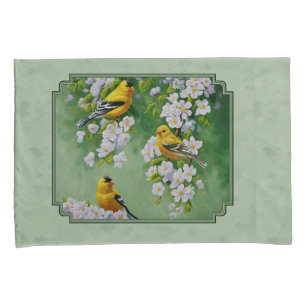 Housse D'oreillers Goldfinch Birds and Flowers Green