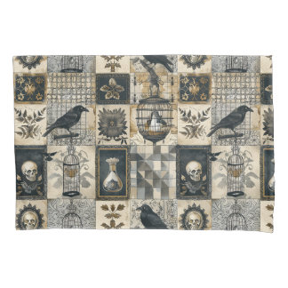 Housse D'oreillers Gothique floral crâne et Motif corbeau
