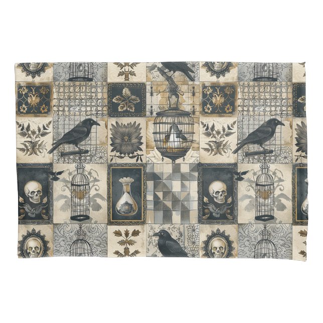Housse D'oreillers Gothique floral crâne et Motif corbeau (devant)