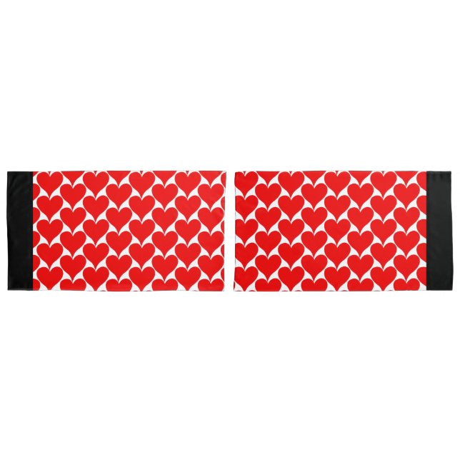 Housse D'oreillers Grand Coeurs rouges Motif noir blanc (devant-Set)