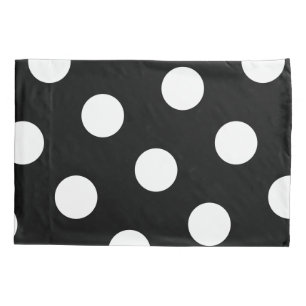 Housse D'oreillers Grand motif de point blanc de polka - noir fait