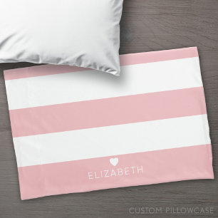 Housse D'oreillers Gras moderne rose pâle Motif rayé avec coeur