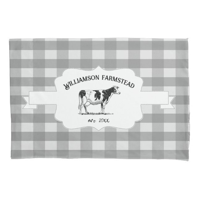 Housse D'oreillers Gris Buffalo Plaid Farm Vache Coussin Coque (devant)