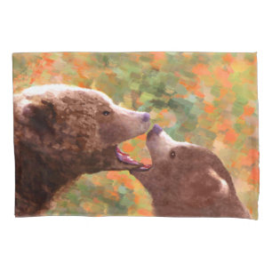 Housse D'oreillers Grizzly Bear Mom and Cub Painting - Wildlife Art