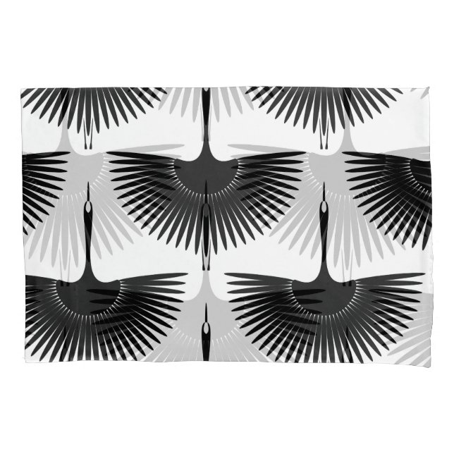 Housse D'oreillers Grue gracieuse : Motif d'oiseaux orientaux (devant)