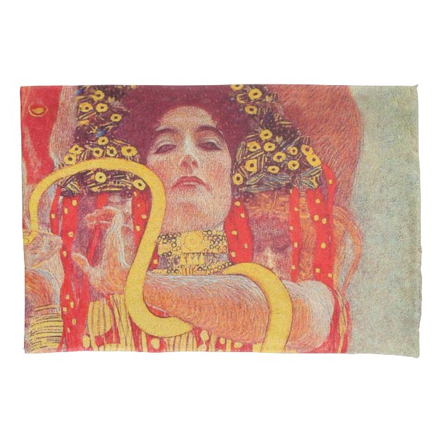 Housse D'oreillers Gustav Klimt Red Woman Gold Snake Peinture (devant)