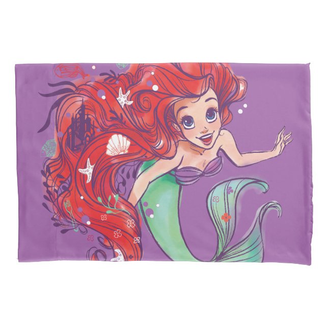 Housse D'oreillers Hair Princesse Ariel Ariel aquarelle décorée (devant)