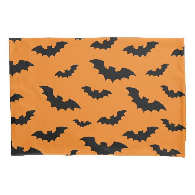 Housse D'oreillers Halloween coussin coque orange avec chauves-souris (devant)