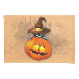 Housse D'oreillers Halloween Cute Kitty Witch et ami Citrouille
