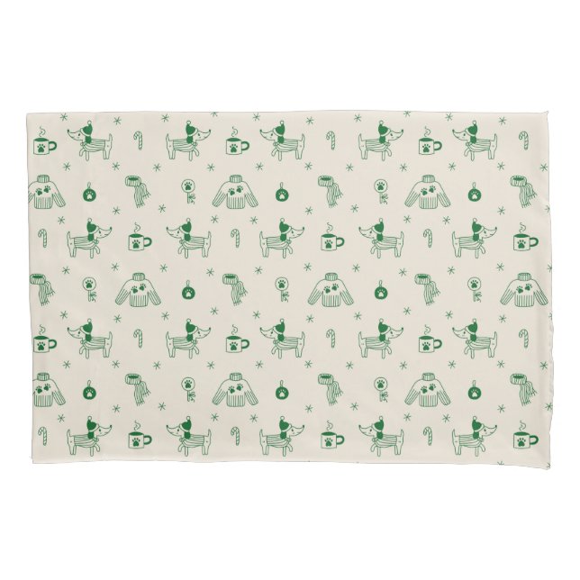 Housse D'oreillers Hand-Drawn Christmas Dogs Pillowcase (devant)