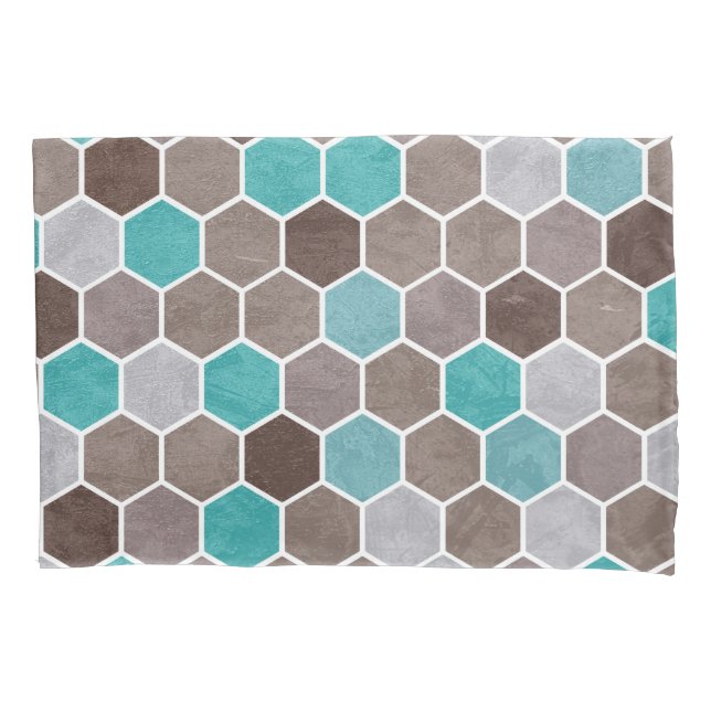 Housse D'oreillers Hexagonal Textile Motif Bleu Brown (devant)