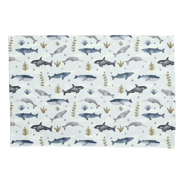 Housse D'oreillers Histoire de la baleine d'aquarelle (devant)