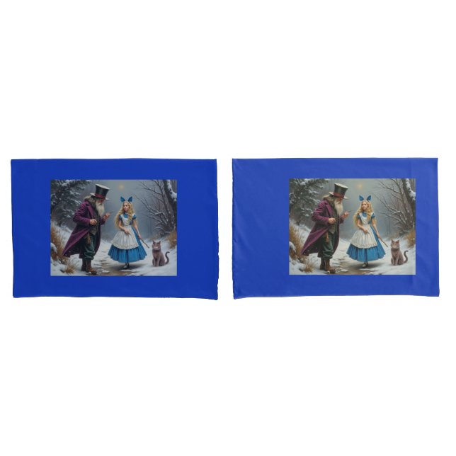 Housse D'oreillers Hiver Alice bleu standard orecase paire (devant-Set)