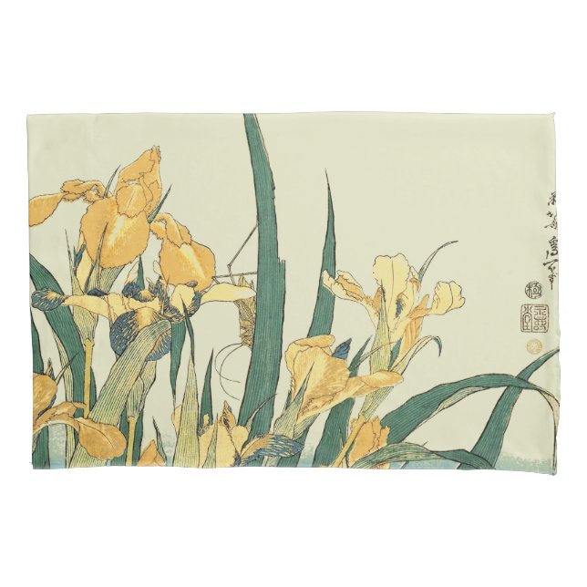Housse D'oreillers Hokusai grasshopper et iris Japon (devant)