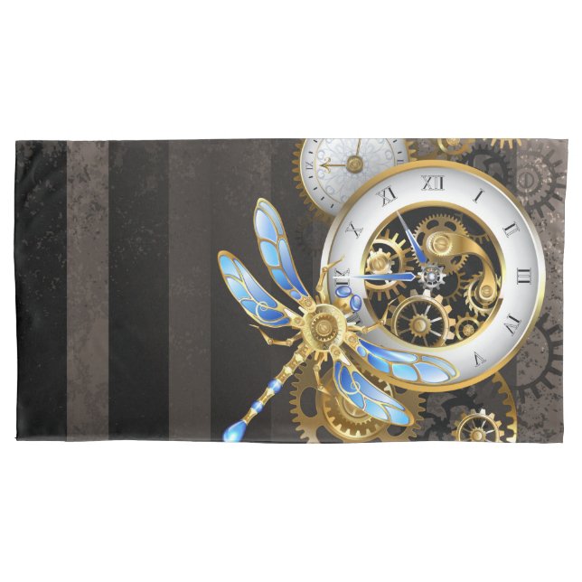 Housse D'oreillers Horloge à vapeur avec libellule mécanique (devant-gauche)
