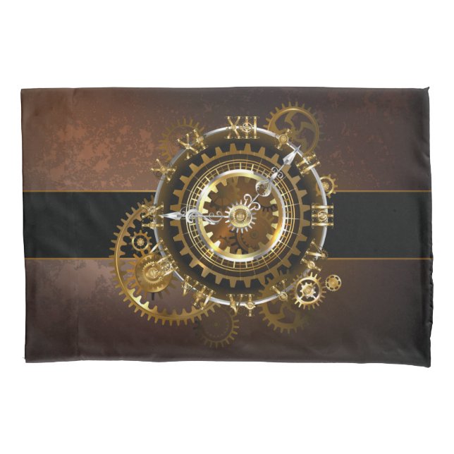 Housse D'oreillers Horloge Steampunk avec des engrenages anciens (devant-gauche)