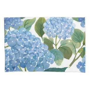 Housse D'oreillers Hortensia Bleu Floral Côté Mer Aquarelle
