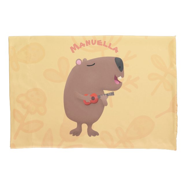 Housse D'oreillers Illustration de dessin animé de capybara ukulele (devant)