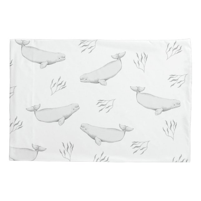 Housse D'oreillers Illustration Délicate Des Baleines Beluga Et Des M (Dos)