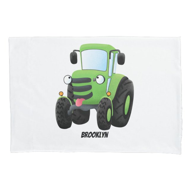 Housse D'oreillers Illustration du joli joyeux tracteur agricole vert (devant)