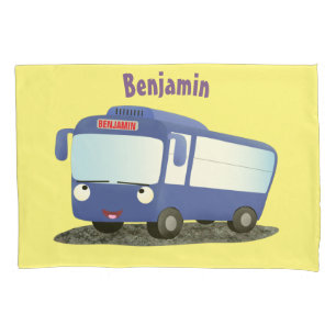 Housse D'oreillers Illustration d'un bus moderne bleu mignon