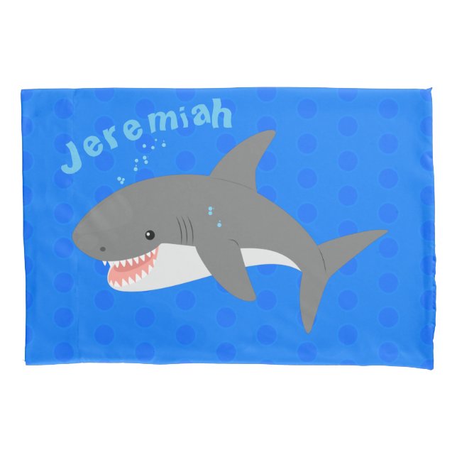 Housse D'oreillers Illustration joyeuse du grand requin blanc (devant)
