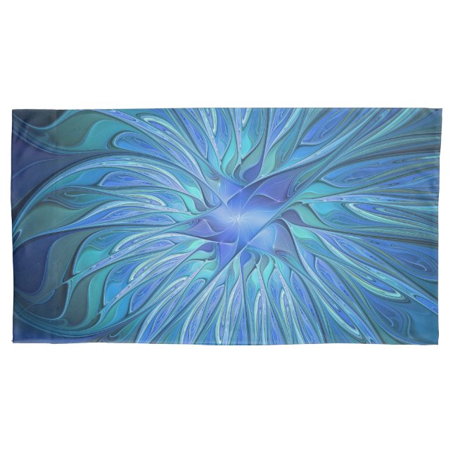 Housse D'oreillers Imaginaire Fleur Bleue Motif, Art Fractal Abstrait (devant)