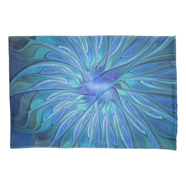 Housse D'oreillers Imaginaire Fleur Bleue Motif, Art Fractal Abstrait (devant)