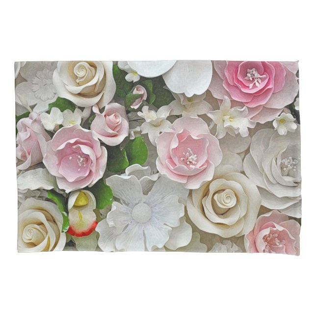 Housse D'oreillers Impression florale rose et blanche (devant)