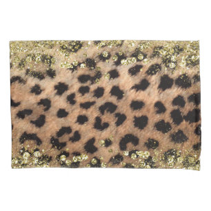 Housse D'oreillers Imprimé animal léopard guépard paillettes dorées m