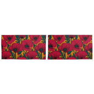 Housse D'oreillers Jardin aux coquelicots rouges