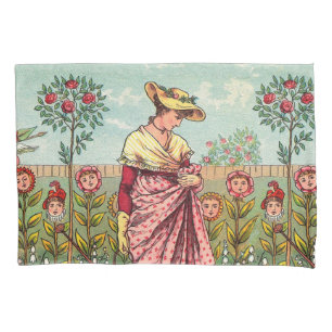 Housse D'oreillers Jardin Cultivation Flower Woman Art Antique