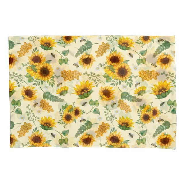 Housse D'oreillers Jardin Jaune Tournesols Miel Abeilles Oreillers (devant)