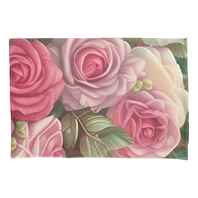 Housse D'oreillers Jardin Rose victorien - Fleurs rose pastel (devant)