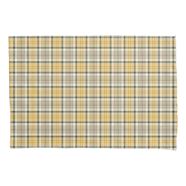 Housse D'oreillers Jaune et bleu marine Motif à plaid (devant)