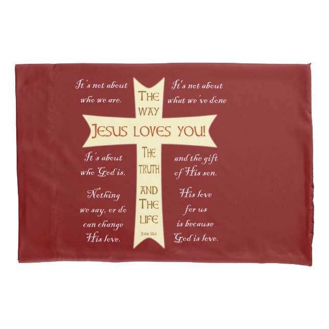 Housse D'oreillers Jésus t'aime - Pillowcase rouge (devant)
