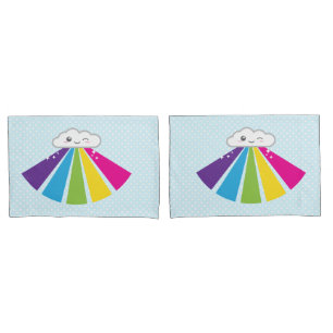 Housse D'oreillers Jeu de Coques de Coussin Cloud et Rainbow Kawaii
