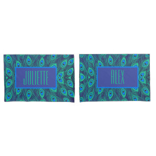 Housse D'oreillers Jeu de couleurs Turquoise et bleu élégant Peacock