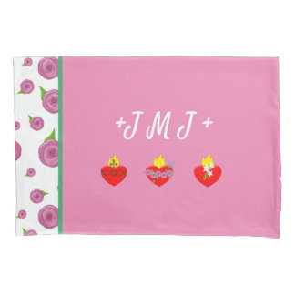 Housse D'oreillers JMJ ~ Jésus Marie Joseph Rose & Vert