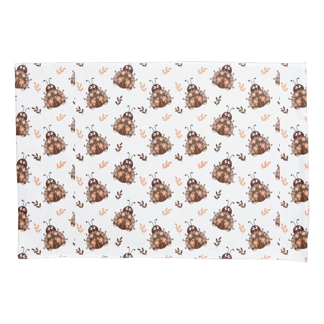 Housse D'oreillers Joli Brown et beige Ladybug et Motif de fleurs (devant)