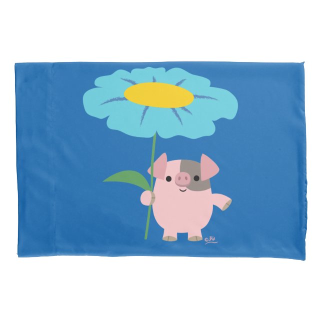Housse D'oreillers Joli Cochon De Cartoon Avec Cadeau (Bleu) (devant)