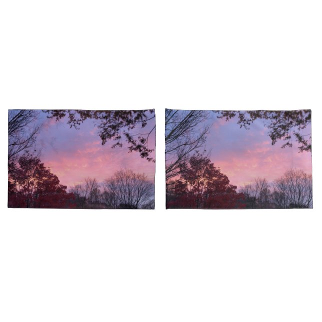 Housse D'oreillers Joli coucher de soleil de automne Ciel rose bleu (Dos-Set)
