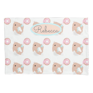 Housse D'oreillers Joli lapin caricature lapin Donut rose Motif