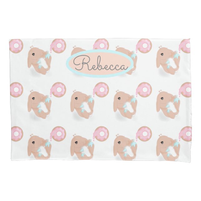 Housse D'oreillers Joli lapin caricature lapin Donut rose Motif (devant)