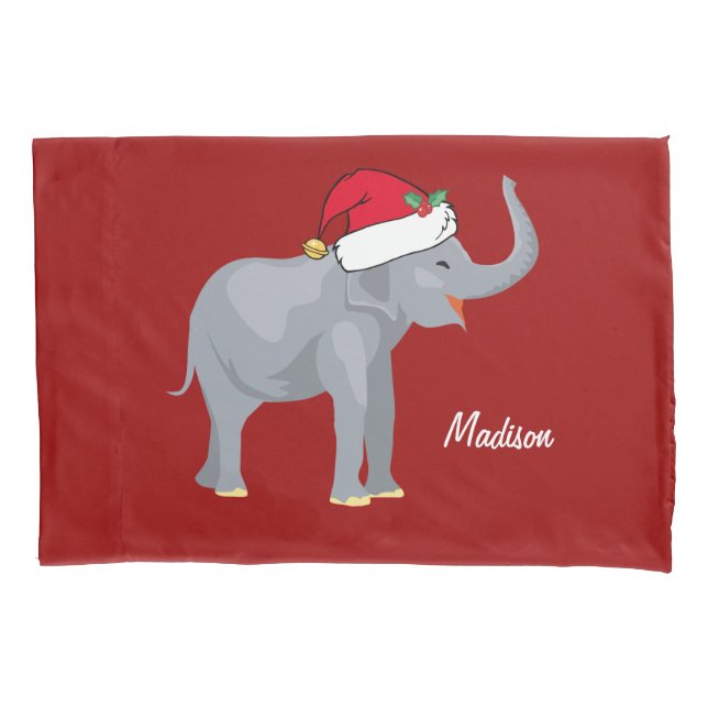Housse D'oreillers Joli Noël Eléphant Enfants Personnalisé Rouge (devant)